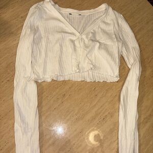 Women's White Button-Up Crop Top